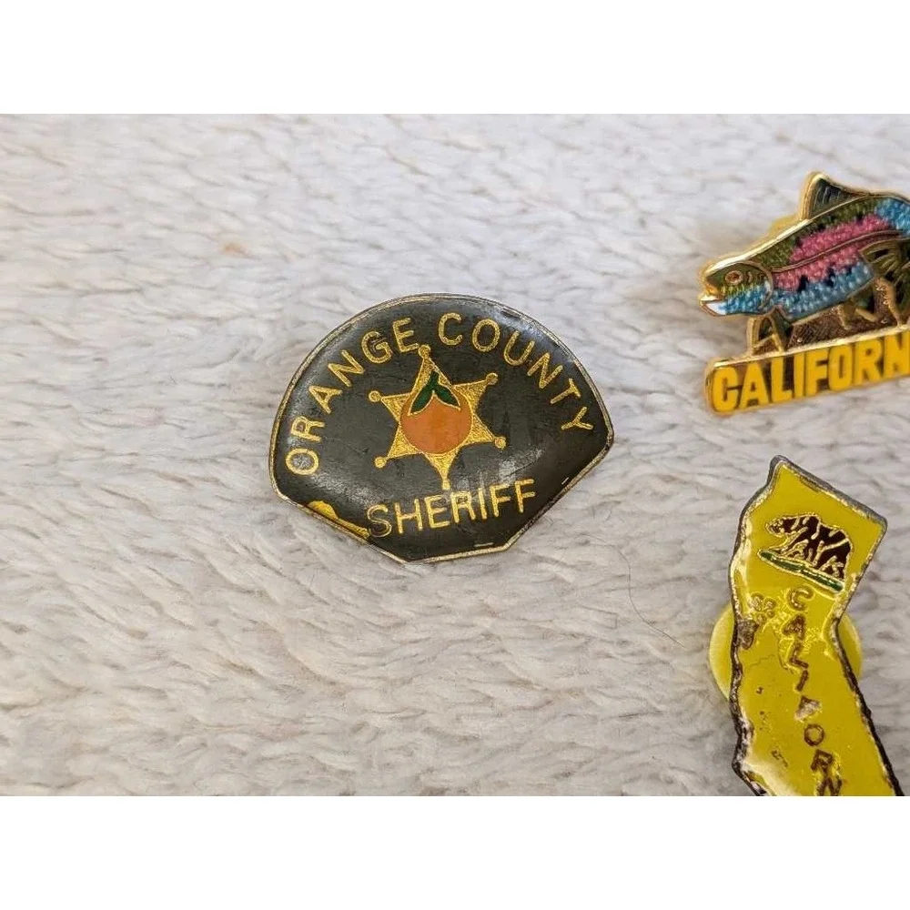 Vintage California Orange County Sheriff Fish Flag Enamel Lapel‎ Pin Lot